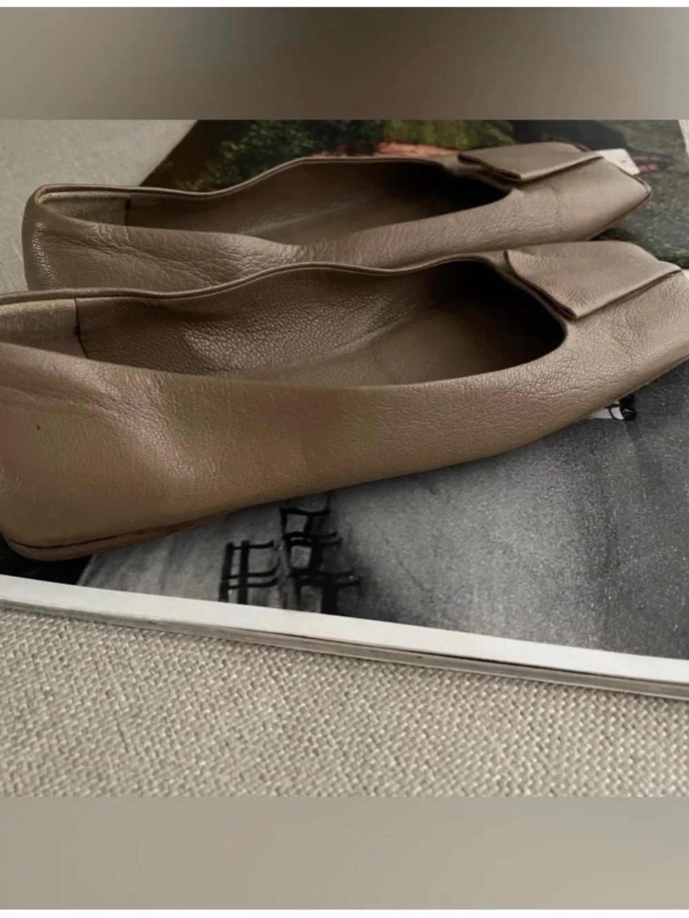 Jil Sander Beige Square-Toe Leather Flats